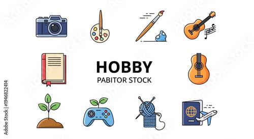 Aesthetic Vector Illustration Depicting Various Creative Leisure Pursuits, Illustrated Concepts