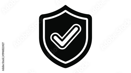 Minimalist black shield icon with a white checkmark, symbolizing security, protection, and successful verification. Ideal for cybersecurity, privacy, and approval concepts.