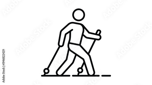 Clean vector icon of a person Nordic walking with poles, representing health and active lifestyle. Perfect for fitness apps, websites, and sports branding.