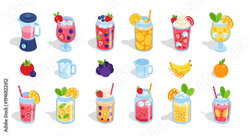 Assortment of refreshing and vibrant fruit-infused beverages, ideal for summertime refreshment