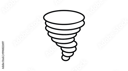 Abstract black line art of a dynamic spiral vortex, symbolizing motion, energy, or a natural phenomenon. Ideal for icons, logos, weather, or impactful visual metaphors.