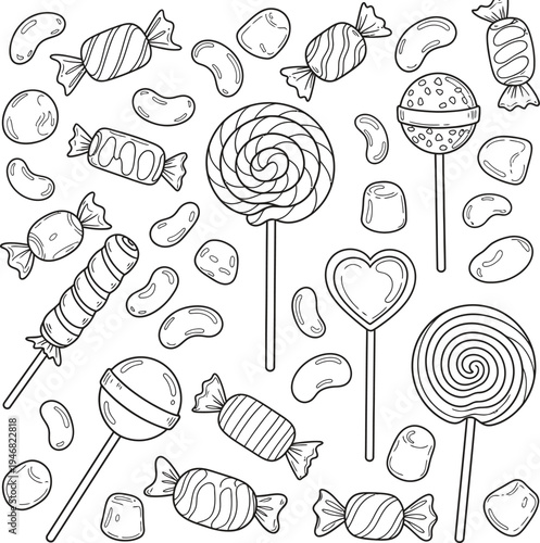 Colorful candy and lollipops isolated on transparent background