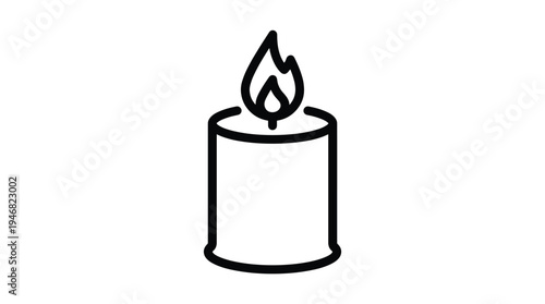 A minimalist black outline icon of a lit candle with a burning flame. Perfect for designs needing symbols of peace, celebration, memory, or light.