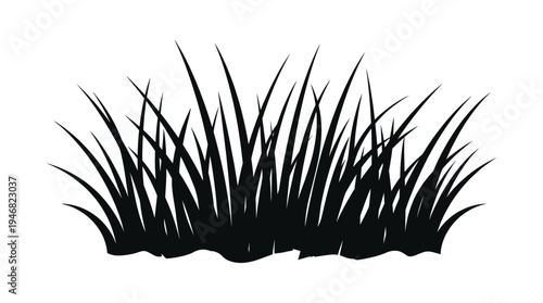 Minimalist vector illustration of black grass blades, perfect for natural themes, spring concepts, ecological designs, and simple graphic elements. Organic and clean.