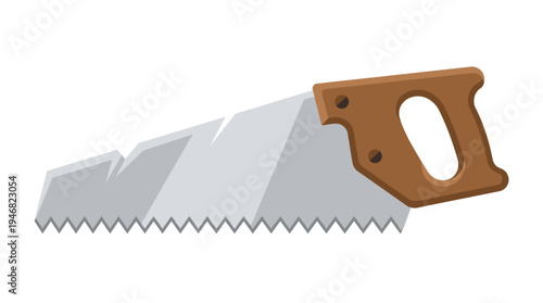 A graphic vector illustration of a simple hand saw with a brown handle and grey blade. Ideal for construction, DIY, or home improvement project designs and icons.