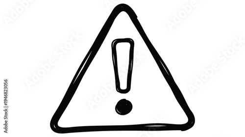 Hand-drawn warning sign with an exclamation mark in a triangle. This sketchy vector icon conveys caution, attention, and important notifications for web, UI, and presentations.