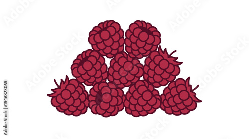 Vibrant vector illustration of a pile of fresh red raspberries, perfect for healthy eating blogs, recipe designs, juice packaging, or fun children's book graphics.