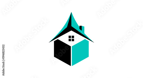 Geometric Home Icon: Abstract Residential Design Featuring Unique Architectural Style