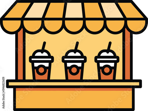 Colorful illustration of a food stand with three drinks