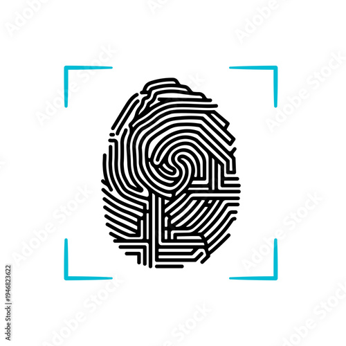 Biometric fingerprint scan icon with frame, without background