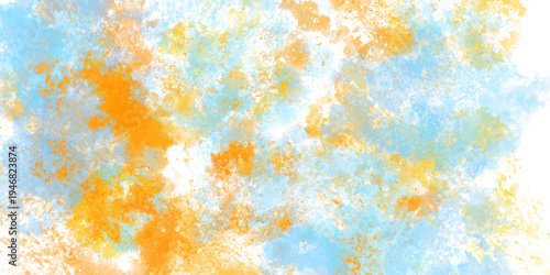 ブルーとオレンジの水彩テクスチャ背景 抽象ペイントグラデーションアート素材 / Blue and orange watercolor texture abstract painted background
