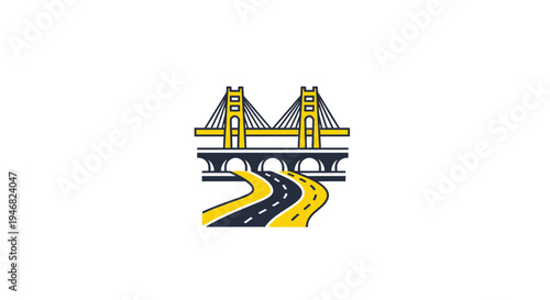 Graphic Illustration Of Bridge And Road, Transportation Concept, Minimalist Icon Design