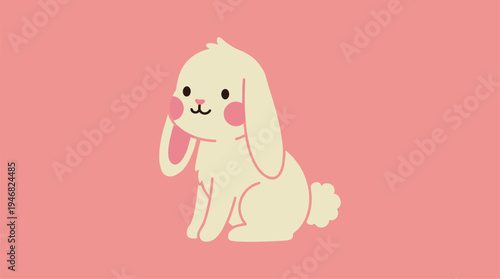 Cute cartoon bunny with long ears and rosy cheeks.