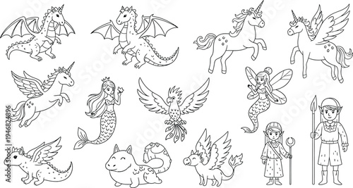 Collection of various fantasy creatures and medieval figures