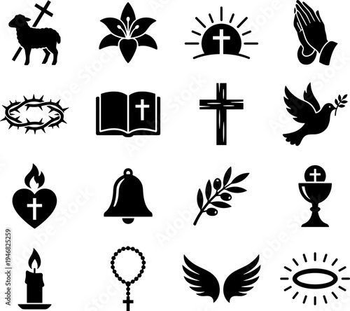 Collection of Christian religious symbols and icons.
