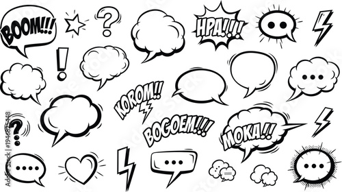 Collection of comic book speech bubbles and punctuation marks