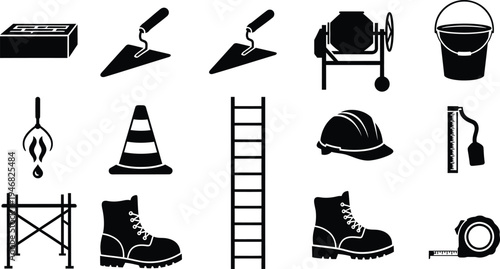 Construction tools and equipment icons