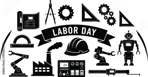 Labor day celebration with industrial and construction icons