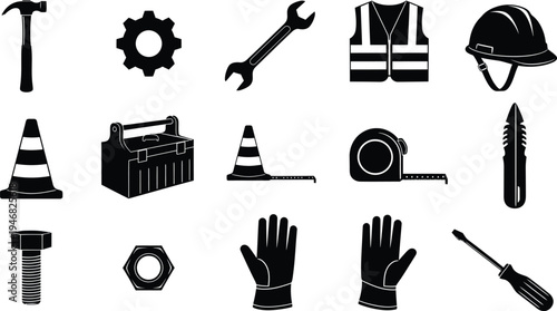 Construction tools and equipment icons