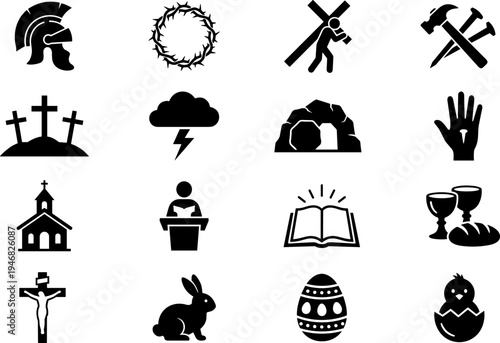Easter and Christian Religious Icons Set Representing Faith and Celebration.