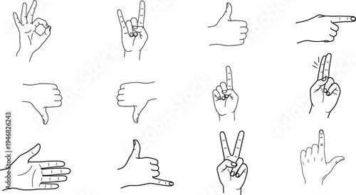 Hand gestures and signs illustrations