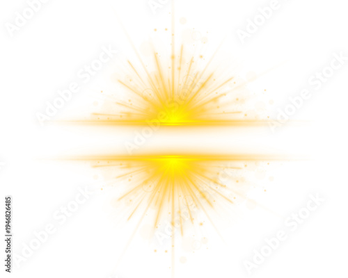 Golden light swirl flows around sparkling particles and glowing dust. Radiant reflections shimmer gently in the scene. Bright luminous glow creates an elegant design effect.