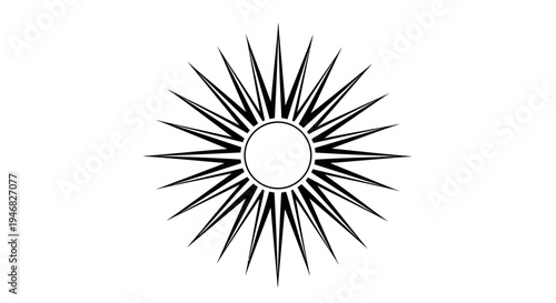 Stylized Sun Icon - Black and White Geometric Starburst Graphic