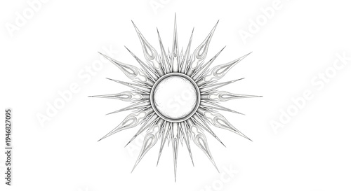 Ornate sunburst illustration with intricate line art and central circle