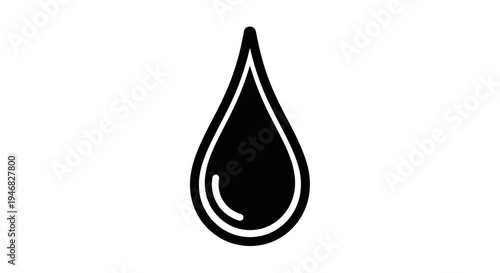 Abstract illustration of a black drop symbol with a simple and clean design on white backdrop
