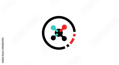 Abstract illustration of a circular design with colorful spherical elements on white background