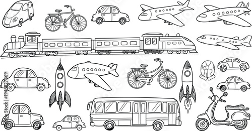 Transportation modes and vehicles coloring page