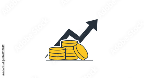 Depiction of financial growth and profit illustrated with coins and an upward arrow