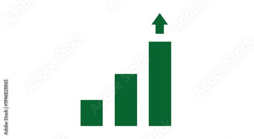 Depiction of Increasing Financial Progress Illustrated with a Green Bar Graph and Upward Arrow