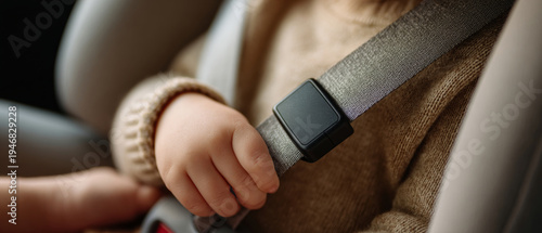 Child fastening seatbelt in car seat