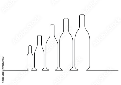 Single line art drawing of wine bottle alcohol drink in doodle style outline vector illustration