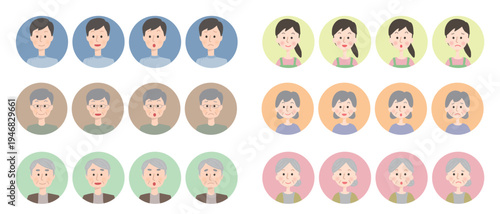 シニアと介護スタッフの表情セット