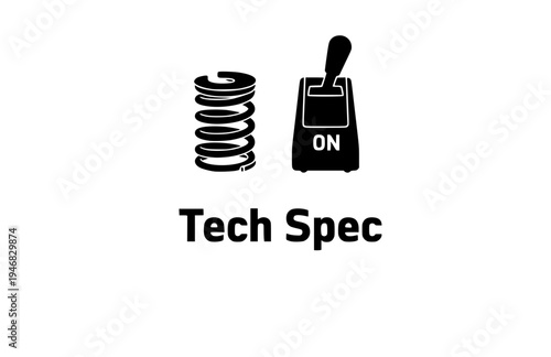 Mechanical Spring and Toggle Switch Silhouette, Industrial Engineering Vector Sticker, Tech Spec Modern Hardware Illustration