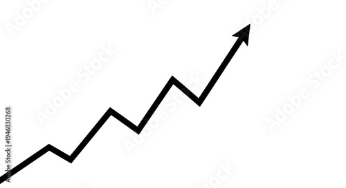 Black arrow graph illustrating growth and progress on a white background