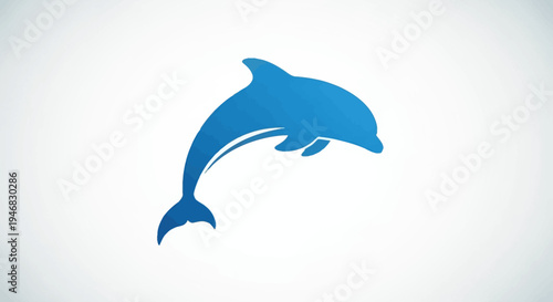 Blue Dolphin Silhouette Leaping in a Minimalist Style Design on a White Background