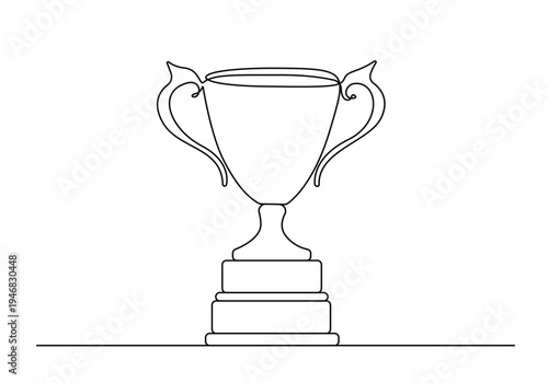 Continuous one line drawing of trophy cup competition. Trophy cup line art vector illustration.