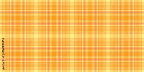 Soft fabric texture plaid, awesome textile background pattern. Vivid vector check seamless tartan in orange and bright colors.