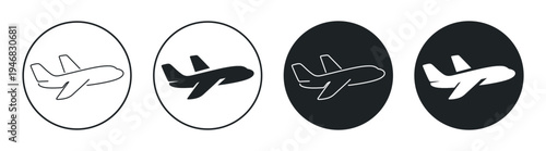 Airplane icon set, aviation aircraft flight transport symbols vector collection on transparent background
