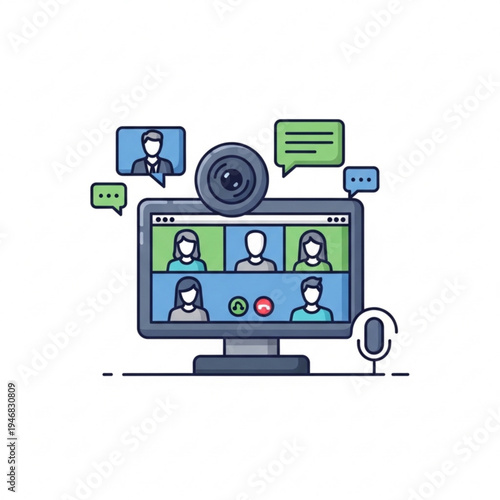 Illustration of a computer screen with a video conference