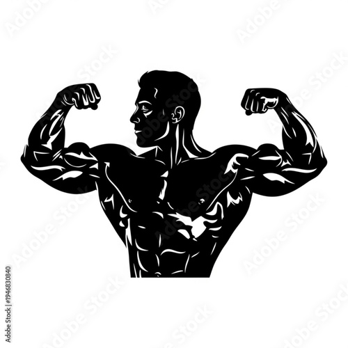 Black silhouette of a muscular man flexing his arms