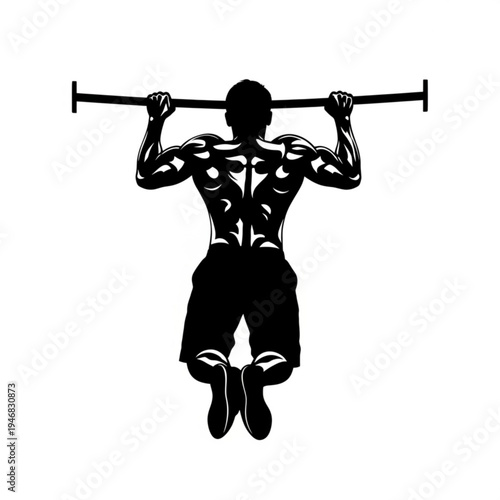 Black silhouette of a muscular man doing pullups