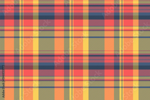 Gift paper pattern check background, packing textile plaid fabric. Mexican tartan seamless texture vector in amber and blue colors.