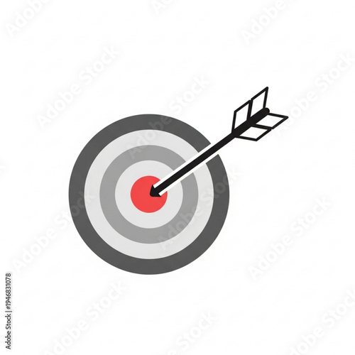 A black arrow hitting the red center of a gray and white target