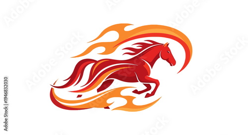 Fiery Red Horse Galloping with Flames
