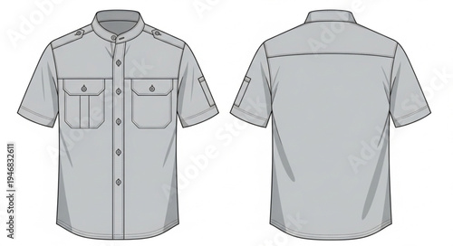 Technical Drawing of a Short-Sleeved Button-Down Shirt.