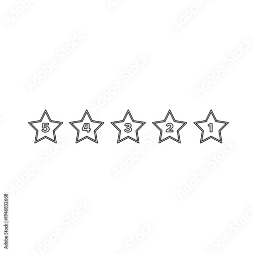 Hand-Drawn Star Rating Set with Numbers One to Five